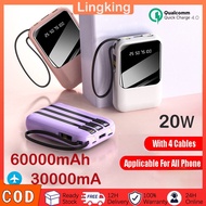 Mini Powerbank 60000mAh 30000mAh Built in 4 Cables Fast Charging LED Display Portable Original PD