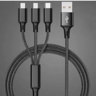 1 to 3 Android type-c fast charging cable Black 3-in-1 braided fast charging cable