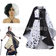 Dalmatian-Themed Witch Costume - Black & White Cruella De Vil Cosplay | Halloween