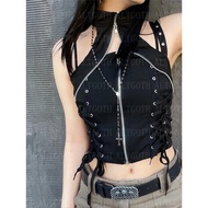 Harajuku Dark Goth Vest Women Cyber Punk Streetwear Bandage Hollow Out Corset Crop Tank Tops Emo Alt