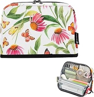 Pink Echinacea Flowers Butterflies Pencil Case Zipper Pencils Pouch Pencil Bags Storage Girls Classr