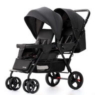[Ready stock]Twin Baby Stroller Lightweight Foldable Sitting and Lying Double Baby Stroller Front and Rear Seat Two-Child Stroller