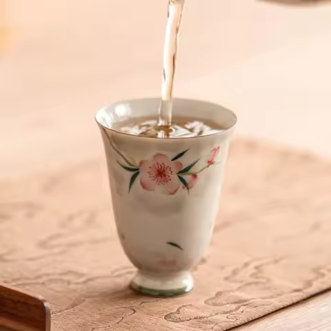 Hand-painted peach blossom master cup tea cup ceramic single high-footed fragrant cup teacup kung fu