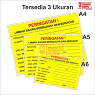 B3 Waste Label Sticker Hazardous/ Label Material
