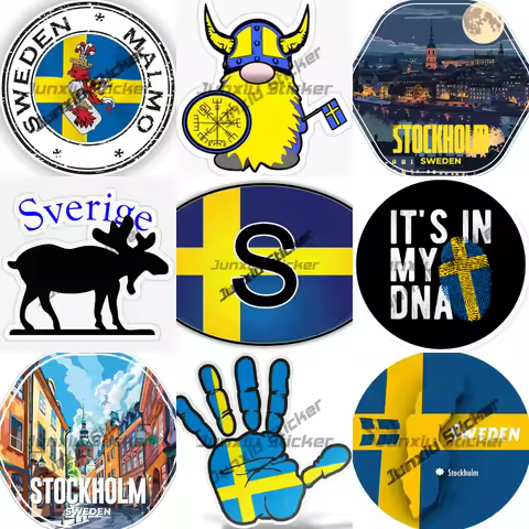 Sweden Malmo Stockholm Night City Sticker Creativity Sverige DNA Swedish Heritage Ancestry Round Wat