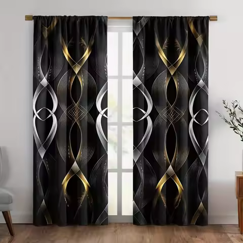 2pcs Wave-like linesprint curtains,suitable for bedroom,living room kitchen decoration,home decorati