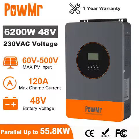 PowMr 6.2KW Hybrid Solar Inverter 48V 220V Off Grid Inverter with MPPT 120A Charger Work without Bat