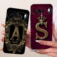 Google Pixel 9 Cover Case Silicone Luxury Crown A-Z Letters 2D Flat Pattern Soft Phone Casing G2YBB 