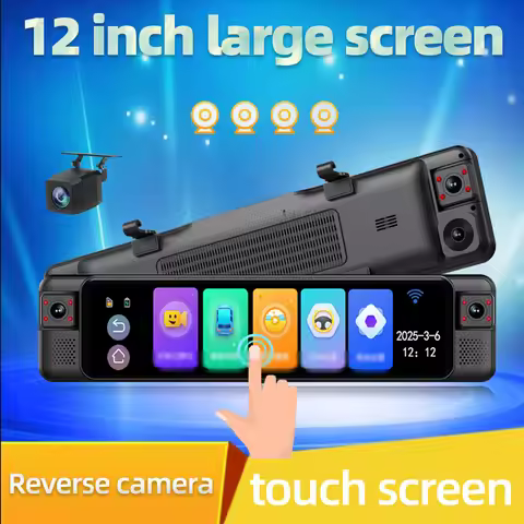 12 Inch Touch Screen Car DVR 4 Channel 360° Dash Cam Support BSD/ADAS/G-Sensor/APP Wifi Rearview Mir