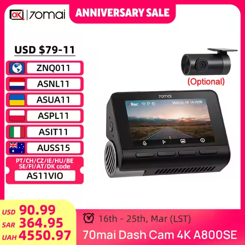 70mai 4K Dash Cam A800SE Upgraded Version of 70mai A800S Voice Control Supercapatior GPS ADAS Car DV