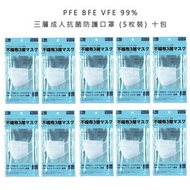 富士膠片 - PFE BFE VFE 99%三層成人抗菌防護口罩 (5枚裝)(袋裝口罩) 十包