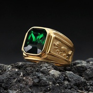 Cincin Fashion Pria Wanita Baja Titanium Emas 18K Batu Permata Kristal Persegi Fashion Perhiasan Pun