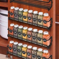 Black/Silver Metal Spice Rack, No Drill Mark Wall Mount Or Screw Installation, Space Saving Spice Ja