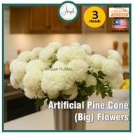 F19A-Artificial Pine Cone (Big) Flowers - White - High Quality
