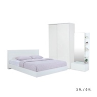 ชุดห้องนอน รุ่นแมสซิโม่+แมกซี่ (เตียงนอน, ตู้เสื้อผ้าบานสไลด์ 120 ซม., โต๊ะเครื่องแป้ง) - สีขาว