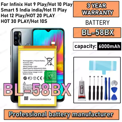 100% New Zero Cycle BL-58BX Battery For Infinix Hot 9 Play/Hot 10 Play/Hot 11 Play/Hot 12 Play/HOT 2