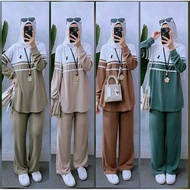 Pol Set Pants, women's suit made of imported Aster knit material, mix embroidery, fits up to XXL, ch