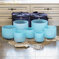 Crystal Soul Light Blue Frosted Crystal Bowl Set 432Hz Natural Frequency 99.99% Natural Quartz Sound