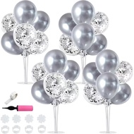 TONIFUL 4 Silver Balloon Stand Centerpiece Table Decorations for 25th Wedding Anniversary Bridal Sho