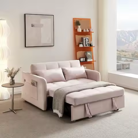55'' Velvet Sofa Bed, Pull Out Sleeper Sofa Couch Bed, Loveseat Couch Bed, Futon Sofa Bed with USB C
