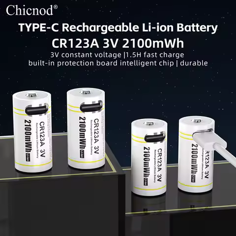 PUJIMAX CR123A Rechargeable Battery 2100mWh 3V Li-ion Batteries with Type-C Charging Cable CR123 CR1