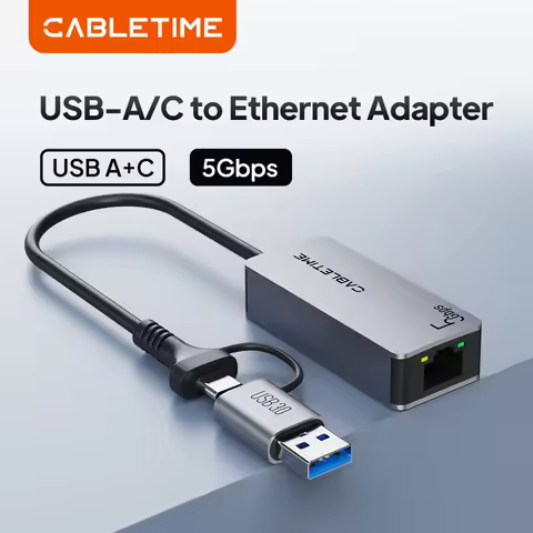 CABLETIME 5Gbps USB C Ethernet Adapter RJ45 LAN Port Aluminum Shell Network Card for Laptop MacBook 