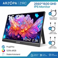 ARZOPA Z1RC, 16" 2.5K Portable Monitor, 2560x1600 HDR Kickstand Mornitor, 500nits 8bit QHD USB-C HDM