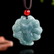 TIMESWIND Blue Natural A-grade Jade Nine Tailed Fox Carving Women Necklace with Certificate