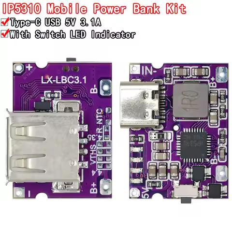 Type-C USB 5V 3.1A Boost Converter Step-Up Power Module IP5310 Mobile Power Bank Accessories With Sw