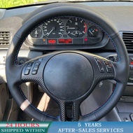 Customized Braid Car Steering Wheel Cover Wrap Anti-Slip Black Artificial Leather For BMW E46 E39 X5