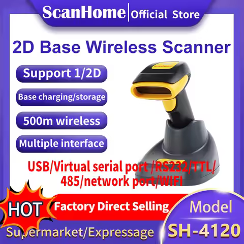ScanHome Wireless Barcode Scanners Cordless Handheld Barcode Readers 1D/2D QR PDF417 DPM USB RS232TT