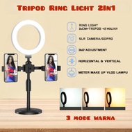 Tripod Ring Light 2In1Tripod Sitting Holder 2 Handphone Selfie Ring Light Live 2In1