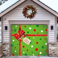 Christmas Garage Door Cover Decorations 7 x 8 FT, Green Christmas Gift Garage Banner Backdrop Merry 