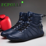 New Arrival Couples Boxing Fighting Boots Blue White Leather Wrestling Shoes Unisex Anti Slip Boxing