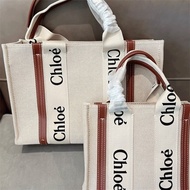 【High ersion】Chloe_ Canvas Shopping Bag Everyday iterary and eisure Tote Bag