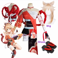 § Yoimiya Halloween Party Anime Cosplay Costume Tattoo Shoes Wig Hair Accessories Full Set Outfit
