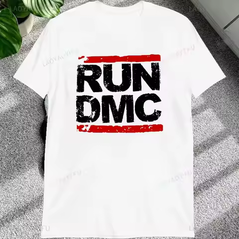 Vintage Run Dmc Hip Hop Rock Muisc Printed Graphic Male Tshirts Short Sleeve Streetwear Loose Women 