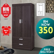 2 Door Solid Wardrobe with 2 big Storage drawers Baju Almari/ Almari Cabinet