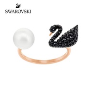 Rose Gold Black Swan Open Pearl Ring Female Full Diamond Swan Ring Female Y7H7