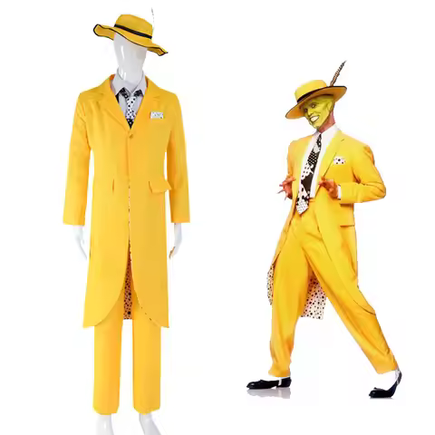 The Mask Cosplay Costume Jim Carrey Green Face Yellow Suit Adult Halloween Carnival Party Outfit App