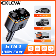 EKLEVA C27 6 in 1 Car Charger Splitter 145W USB C Car Charger 4 Ports PD30W Car Adapter Voltage Disp