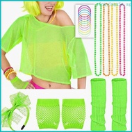 YIN 80s Workout Costume Outfit Leg Warmer Headband Wristband Fishnet Shirt Set 80s Costume Accessori