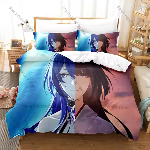 Cool Acheron Honkai Star Rail Purple Lightning Galaxy Ranger Sword Battle Anime 3D Bedding Set Inclu