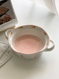ชามน้ำซุปก๋วยเตี๋ยวสีเคลือบด้านใต้ชามเซรามิกลายการ์ตูนที่วาดด้วยมือชามอาหารเช้า Jishen