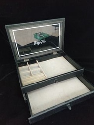 早期黑色木玻璃珠寶盒長31 高11寬20公分