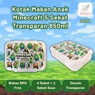 Smiggle Minecraft 5-Section Transparent Spill-Proof Lunch Box 850ml - 2015A | BPA Free School Lunch 