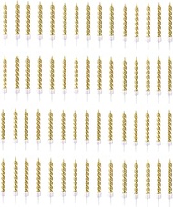 Byou Birthday Cake Candles, Birthday Candles Pack of 60 Spiral Short Candles Gold Birthday for Cake 