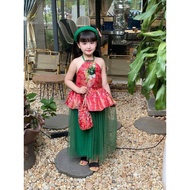 Flower embellished halter neck top with skirt and veil for baby girls baju budak perempuan set baju 