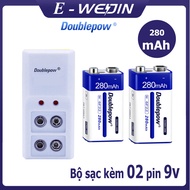 [Combo] Bộ Sạc pin 9V (pin vuông) Doublepow DP-B09 và 02 viên pin vuông sạc lại 9V 280mAh