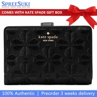 Kate Spade Wallet In Gift Box Spade Flower Embroidered Medium Bifold Wallet Black # KL899